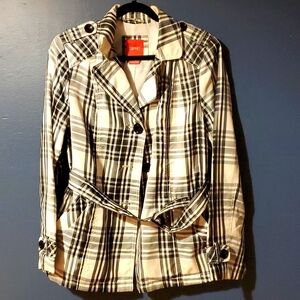 Esprit size Large back white tartan pattern short trench jacket